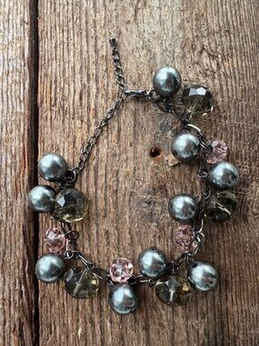 Elegant Pink and Gray Beaded Charm Bracelet - Women Jewelry